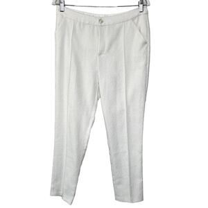 Darling Textured Pattern High Rise Straight Leg Ankle Pants White S Country Club
